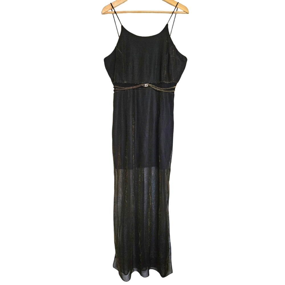 Vintage Kitty USA Gold Metallic Sheer Mesh Formal Gown